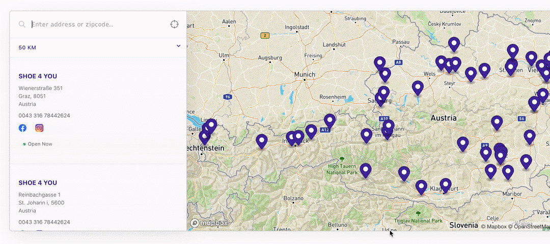 PinMeTo store locator interface
